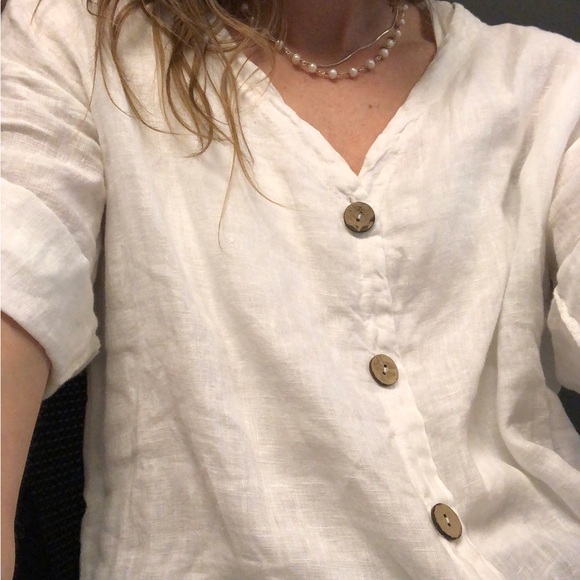 WHITE LINEN BUTTON UP SHIRT - Picture 3 of 11